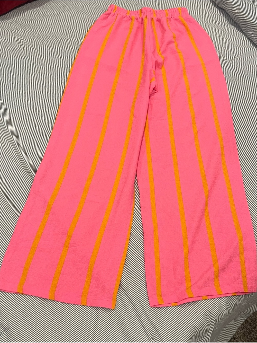 SHEIN Pink Wide-Leg Pants with Yellow Stripes